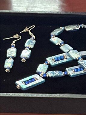 Blue Rectangle Necklace and Earrings